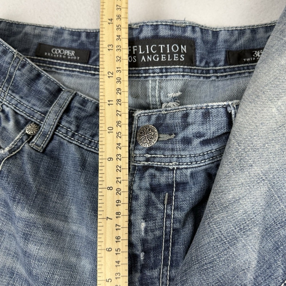 Affliction Cooper Relaxed Bootcut Jeans Mens 36 Distressed Stone Blue Y2K Denim - Picture 7 of 10